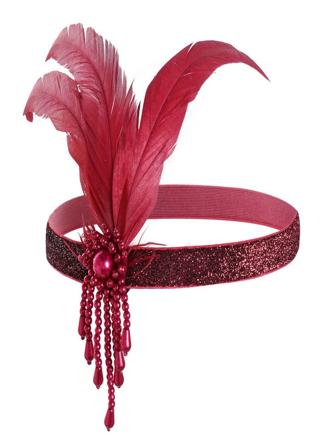 yeabwps 1 Pcs 1920s Flapper Headpiece Red Feather Headband Roaring 20s Gatsby Hair Accessories (Red) - Image 1
